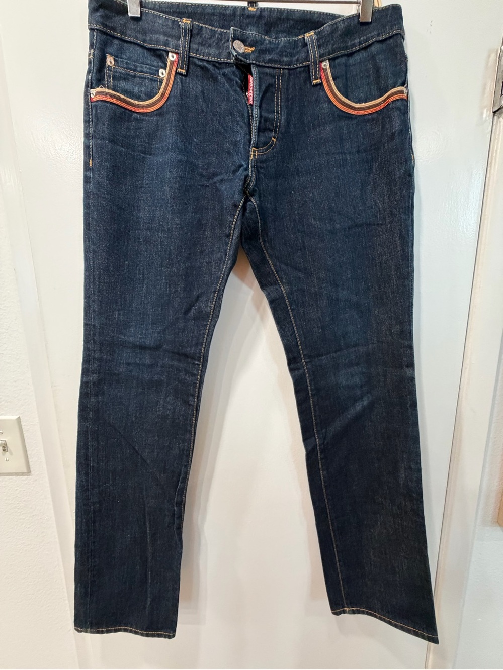DSQUARED2 Men's Dark Blue Jeans with Orange Trim 34
